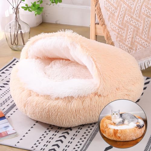 DOTBUY-SHOP Hundebet Rundes Katzenbett Dual-Use, Hundekissen Grosse Hunde Donut Kissen, Plüsch-Hundekorb Hundebett Waschbar, für Welpe, Katzen, Kätzchen, Haustiere (65cm,Champagner) von DOTBUY-SHOP