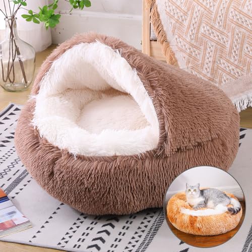 DOTBUY-SHOP Hundebet Rundes Katzenbett Dual-Use, Hundekissen Grosse Hunde Donut Kissen, Plüsch-Hundekorb Hundebett Waschbar, für Welpe, Katzen, Kätzchen, Haustiere (65cm,Dunkler Kaffee) von DOTBUY-SHOP