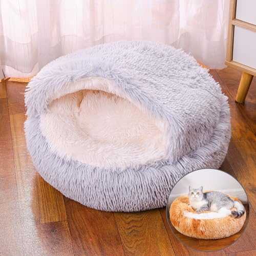 DOTBUY-SHOP Hundebet Rundes Katzenbett Dual-Use, Hundekissen Grosse Hunde Donut Kissen, Plüsch-Hundekorb Hundebett Waschbar, für Welpe, Katzen, Kätzchen, Haustiere (65cm,Hellgrau) von DOTBUY-SHOP