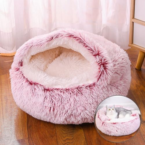 DOTBUY-SHOP Hundebet Rundes Katzenbett Dual-Use, Hundekissen Grosse Hunde Donut Kissen, Plüsch-Hundekorb Hundebett Waschbar, für Welpe, Katzen, Kätzchen, Haustiere (80cm,Farbverlauf Rosa) von DOTBUY-SHOP
