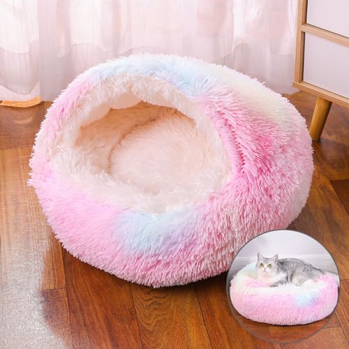DOTBUY-SHOP Hundebet Rundes Katzenbett Dual-Use, Hundekissen Grosse Hunde Donut Kissen, Plüsch-Hundekorb Hundebett Waschbar, für Welpe, Katzen, Kätzchen, Haustiere (80cm,Regenbogen) von DOTBUY-SHOP