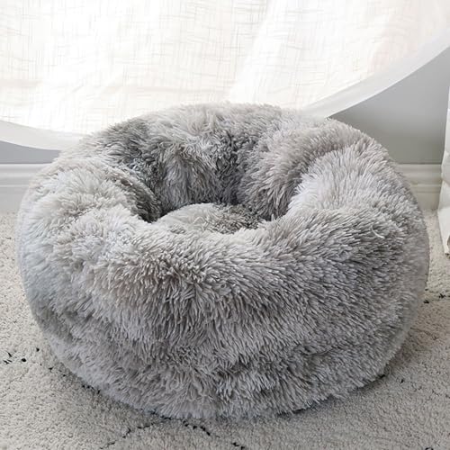 DOTBUY-SHOP Rund Hundebet Katzenbett, Hundekissen Grosse Hunde Kissen, Plüsch-Hundekorb Hundebett Waschbar, für Welpe, Kätzchen, Haustiere, Katzen (100cm,Hellgrau) von DOTBUY-SHOP