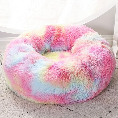 DOTBUY-SHOP Rund Hundebet Katzenbett, Hundekissen Grosse Hunde Kissen, Plüsch-Hundekorb Hundebett Waschbar, für Welpe, Kätzchen, Haustiere, Katzen (120cm,Regenbogen) von DOTBUY-SHOP