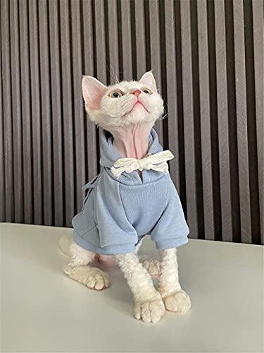 DOUJIN Haarlose Katze für Sphynx/Devon Katzenkleidung, Reine Baumwolle Zwei Füße Kapuze Sphynx Katzenhemd-L +_blau von DOUJIN