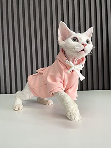 DOUJIN Haarlose Katze für Sphynx/Devon Katzenkleidung, Reine Baumwolle Zwei Füße Kapuze Sphynx Katzenhemd-L +_pink von DOUJIN