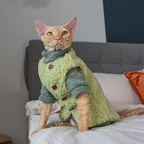DOUJIN Sphynx/Devon haarlose Katzenkleidung, verdicken grüne Katzenpelzweste-L- von DOUJIN
