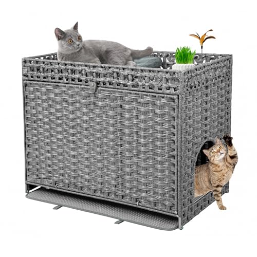 DOVEAID Katzentoilette Gehege Möbel Versteckt, Haustierhaus Katzenklo Möbel für Große Katzen, Handgewebtes Rattan mit Tür Katze Waschraum Box, Indoor Katzenhaus Aufbewahrung mit Weiche Katzentoilette DOVEAID Katzentoilette Gehege Möbel Versteckt, Haustierhaus Katzenklo Möbel für Große Katzen, Handgewebtes Rattan mit Tür Katze Waschraum Box, Indoor Katzenhaus Aufbewahrung mit Weiche Katzentoilette von DOVEAID