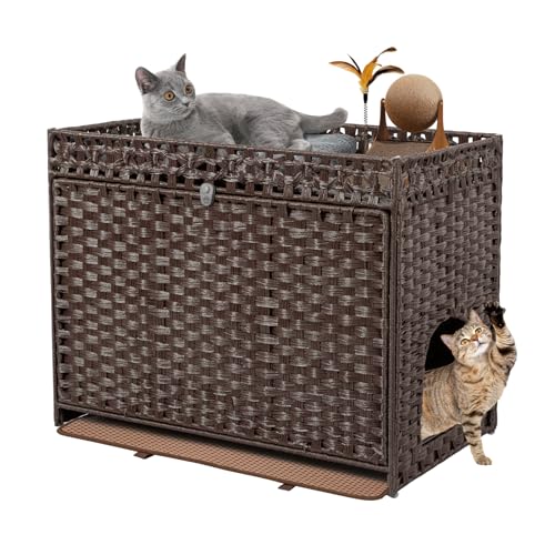 DOVEAID Katzentoilette Enclosure Furniture Hidden, Pet House Litter Box Furniture für große Katzen, Handwoven Rattan mit Tür, Indoor Cat House Storage mit Soft Litter Mat, Braun DOVEAID Katzentoilette Enclosure Furniture Hidden, Pet House Litter Box Furniture für große Katzen, Handwoven Rattan mit Tür, Indoor Cat House Storage mit Soft Litter Mat, Braun von DOVEAID