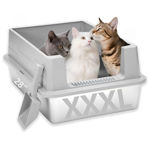 DOWANQO Katzentoilette aus Edelstahl, hohe Seite, Katzentoilette für große Katzen und mehrere Katzen, Anti-Urin-Leckage, leicht zu reinigen (71,1 x 50,8 x 31,8 cm, Grau) von DOWANQO