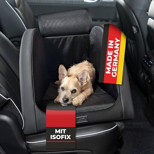 DOXAFER® Hundebox mit Isofix für Autos – Komfortabler & bequemer Hundesitz für die Rückbank | Stabil, hochwertig & ideal für kleine bis mittelgroße Hunde (Schwarz, L) von DOXAFER