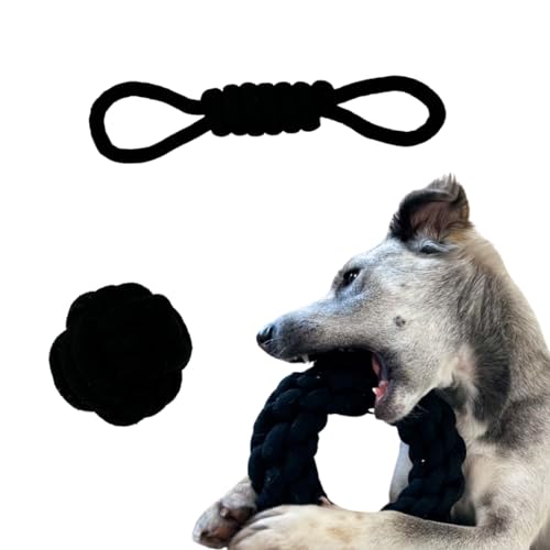 DOYS Premium Hundespielzeug 3er Set Seilspielzeug für kleine mittlere große Hunde Welpenspielzeug aus 100% natürlichen Materialien interaktives Hunde Spielzeug, Dog Toys, hundezubehör (Schwarz Klein) von DOYS