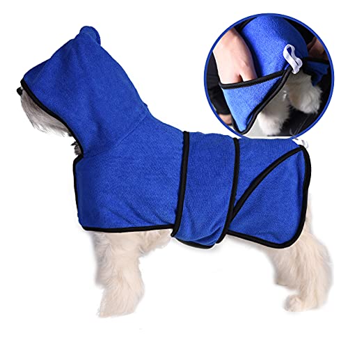 DOZCA Hunde-Bademantel Handtuch, super saugfähig, Kapuzenmantel für Welpen, mit Seitentaschen, Mikrofaser-Handtuch zum Trocknen nach dem Baden, Regen, Schwimmen (XL (Rückseite: 50,48 cm), blau) von DOZCA