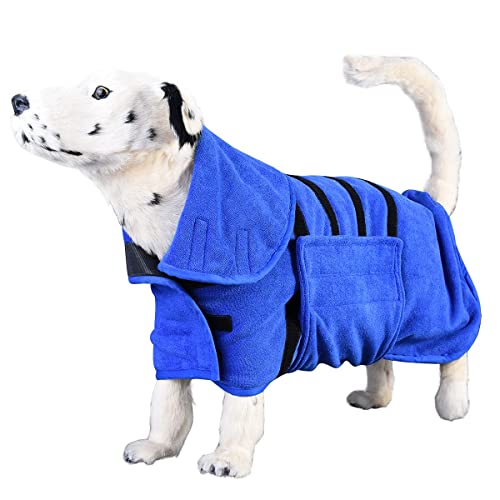 DOZCA Hundehandtuch-Robe, super saugfähiger Mikrofaser-Bademantel, Hunde-Trockenmantel für große, mittelgroße und kleine Haustiere, Welpen, Schwimmen (XXL (Rückenlänge 63.5-66 cm), Marineblau) von DOZCA