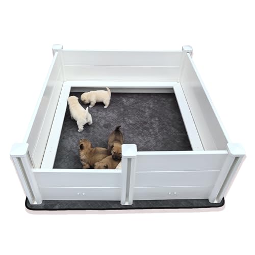 Welpenkiste für Hunde, 121,9 x 121,9 x 45,7 cm, mit Schweinestangen und waschbarem Urinierpad, für kleine und große Welpen (Tragebox mit Pad) von DOZZOPET