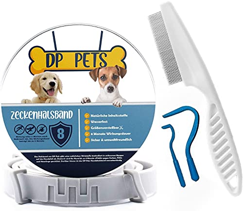 DP-Pets® Zeckenhalsband für Hunde und Katzen inklusive Floh-/Zeckenkamm und Zeckenhaken | natürliche Prävention gegen Zecken und Flöhe mit organischen Inhaltsstoffen| Verstellbar von DP-Pets