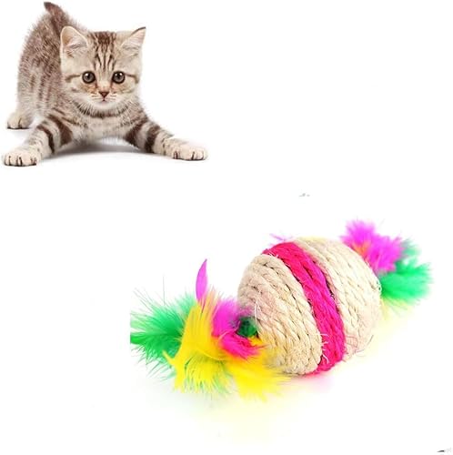 DPWOUM 1 x Spielzeug für Katzen, schönes Sisalseil mit Federball, Teaser zum Kratzen, Kauspielzeug für Haustiere, Kätzchen, Spielzeug, Bälle für Katzen DPWOUM 1 x Spielzeug für Katzen, schönes Sisalseil mit Federball, Teaser zum Kratzen, Kauspielzeug für Haustiere, Kätzchen, Spielzeug, Bälle für Katzen von DPWOUM
