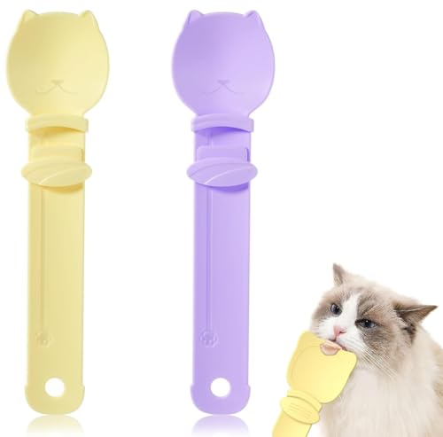 Katzenfutterspender und Rührlöffel, 2 Farben, fröhlich für Katzen, Nassfutter, multifunktional, leckbarer Leckerli-Futterspender, Haustierdosenzubehör, 2 Stück Katzenfutterspender und Rührlöffel, 2 Farben, fröhlich für Katzen, Nassfutter, multifunktional, leckbarer Leckerli-Futterspender, Haustierdosenzubehör, 2 Stück von DPWOUM