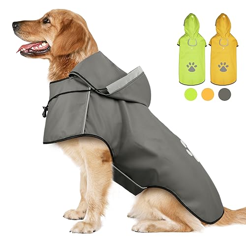 Hunde Regenjacke Reflektierender, Regenmantel Hund Wasserdicht, Hunderegenmantel mit Kapuze, Verstellbarer Regenjacken für Klein Mittelgroße Groß Hunde, Regencape Hund für Spaziergänge, zum Spielen, L von DQGHQME