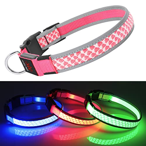 Hundehalsband Leuchtend DQGHQME Leuchthalsband Hund USB Aufladbar Anione LED Halsband für Hunde Verstellbares Reflektierendes Bezaubernd Leuchtendes Hundehalsband kleine, Mitte, Große Hunde (Rosa) von DQGHQME