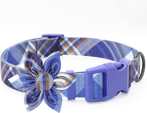 Hundehalsband mit Abnehmbarer Fliege DQGHQME Halsband Hund Personalisiert, Blumenmuster, Bequem Verstellbare Hundehalsbänder Haustier kleine Hunde und Katzen - Geschenk für Jungen (M, Blau) von DQGHQME