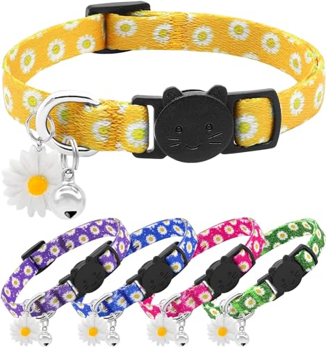 DQGHQME Katzenhalsband mit Gänseblümchen-Anhänger, Verstellbar, Abreißbare Schnalle, Gelb, 17 bis 28 cm von DQGHQME