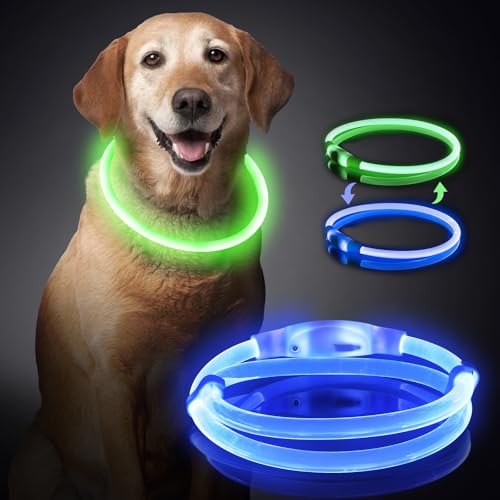 Leuchtendes Hundehalsband, über USB wiederaufladbares LED-Licht, wasserdichtes TPU-Material, einstellbare Größe, zweifarbiger Dual-Modus, geeignet für kleine, mittlere und große Hunde (blau und grün) Leuchtendes Hundehalsband, über USB wiederaufladbares LED-Licht, wasserdichtes TPU-Material, einstellbare Größe, zweifarbiger Dual-Modus, geeignet für kleine, mittlere und große Hunde (blau und grün) von DQGHQME