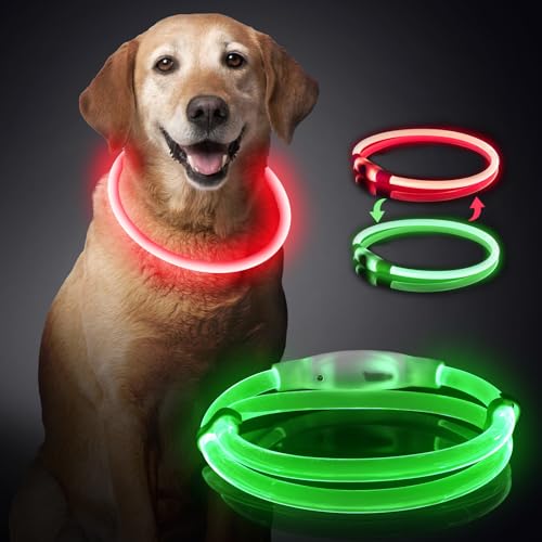Leuchtendes Hundehalsband, über USB wiederaufladbares LED-Licht, wasserdichtes TPU-Material, einstellbare Größe, zweifarbiger Dual-Modus, geeignet für kleine, mittlere und große Hunde (rot und grün) Leuchtendes Hundehalsband, über USB wiederaufladbares LED-Licht, wasserdichtes TPU-Material, einstellbare Größe, zweifarbiger Dual-Modus, geeignet für kleine, mittlere und große Hunde (rot und grün) von DQGHQME