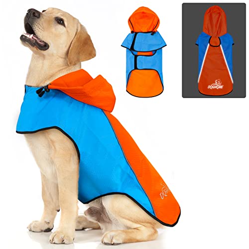DQGHQME Regenjacke Hund, Wasserdichter Regenmantel, Einstellbare Regencape, Reflektierender Ultraleichter Hundemantel für Große Mittlere Kleine Haustiere (L) von DQGHQME