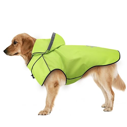 Regenmantel Hund, Reflektierender Hunderegenmantel, Regenjacke Hund Wasserdicht, Verstellbare Regenjacken mit Kapuze für Kleine, Mittelgroße, Groß Hunde, Regencape Hund für Spaziergänge, zum Spielen-L von DQGHQME