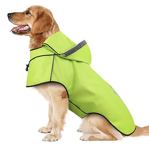 Regenmantel Hund, Reflektierender Hunderegenmantel, Regenjacke Hund Wasserdicht, Verstellbare Regenjacken mit Kapuze für Kleine, Mittelgroße, Groß Hunde, Regencape Hund für Spaziergänge, zum Spielen von DQGHQME