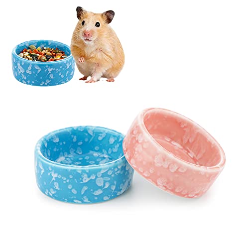 2 Stück Hamster-Keramik-Futternapf, Kleintiere, kaufeste Futter- und Wasserschale (blau und rosa) von DQITJ