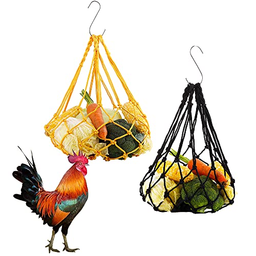 2 Stück Hühner-Gemüse-Schnur, Obsthalter mit S-Haken für Hühner, große Vögel, Hühnerstall, Bauernhof-Zubehör (gelb und schwarz) von DQITJ