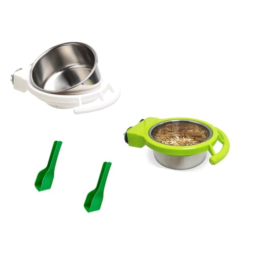 2 x abnehmbare Vogelnapf aus Edelstahl, Futterschale, Wasserbecher, Sitzstange mit 2 Löffeln für Vögel, Papageien, Kanarienvögel, Finken, Sittiche, Wellensittiche, Nymphensittiche, Nymphensittiche von DQITJ