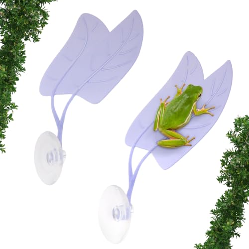 DQITJ 2 Stück Kunststoff-Blattdekorationen mit Saugnapf, Gecko-Tankzubehör, Reptilien-Terrarium-Dekorationen für Frosch, Baum, Frosch, Wappen, Gecko, Leopard, Gecko (lila) von DQITJ