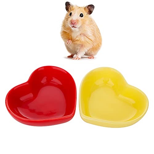 Hamster-Fressnapf, Igel, Keramik, niedliche Form, Anti-Drehen, Futter- und Wassernapf für Hamster, Igel, Rennmäuse, Ratten, Meerschweinchen, Gelb und Rot, 2 Stück von DQITJ