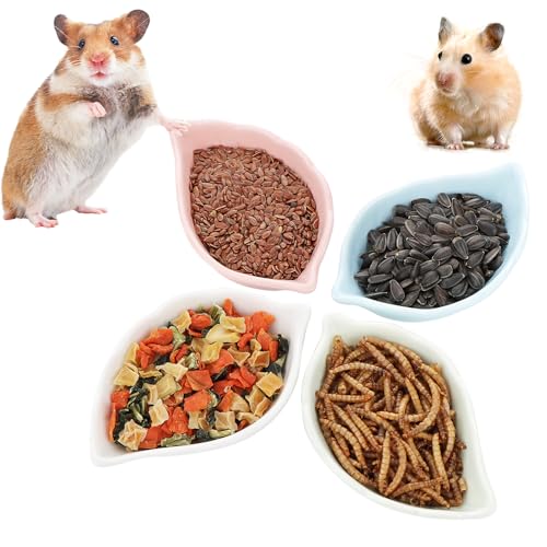 Keramik-Futternapf für Hamster, Kleintiere, kaufest, für Hamster, Rennmäuse, Igel, Ratten, Nagetiere, 4 Stück (Farben können variieren) von DQITJ