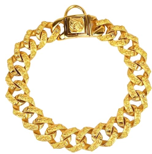 DQZRTUECA Goldfarbenes Hundekettenhalsband, Edelstahl-Trainingshalsband, Robustes kubanisches Glied, vergoldet, 32 mm breit, for Bully Pitbull, Bulldogge, Mastiff(Gold,30inch) von DQZRTUECA