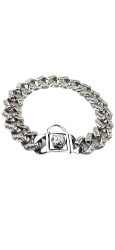 DQZRTUECA Goldfarbenes Hundekettenhalsband, Edelstahl-Trainingshalsband, Robustes kubanisches Glied, vergoldet, 32 mm breit, for Bully Pitbull, Bulldogge, Mastiff(Stainless Steel,22inch) von DQZRTUECA