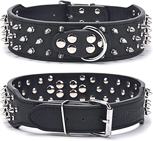 DQZRTUECA Hundehalsband aus Leder, mit Nieten, Anti-Biss-Pilznieten, verstellbare Welpenhalsbänder, PU-Halsschutz for Haustiere, robuster Halsreif(Black,5.0 * 51cm) von DQZRTUECA