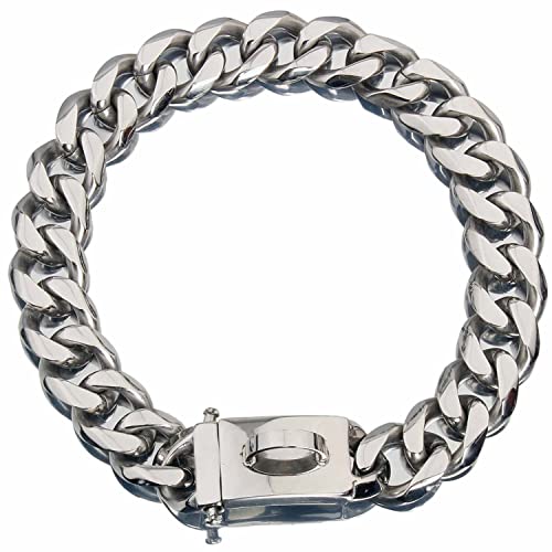 DQZRTUECA Hundekettenhalsband, Silberkette, Hundehalsband, kubanische Gliederkette, Edelstahl-Metallglieder, 19 mm, Robustes Gehtrainingshalsband for mittelgroße und große Hunde(27inch) von DQZRTUECA