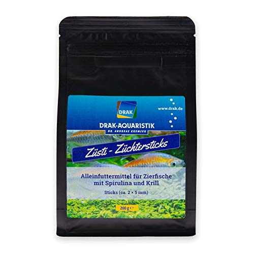 DRAK-Aquaristik Alleinfutter Zierfische Züsti - Züchter-Sticks mit Spirulina und Krill im Boxpack 200 g von DRAK-Aquaristik