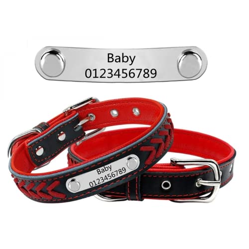 Personalisierte Geflochten Hundehalsband aus Leder mit Kontaktdaten Namensschild Eingraviertem Personalisierbar Hundehalsbänder, Für Mittlere und Große Hunde (Rot XL:24.5") von DRAVYAM