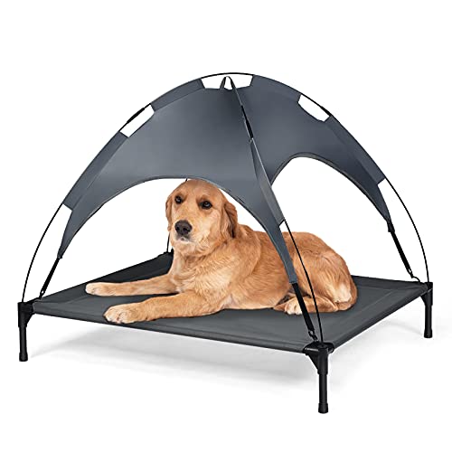 DREAMADE Hundeliege Outdoor mit Dach, Erhöhtes Hundebett Hundeliegeplatz aus Stoff, Haustierbett mit Dach, Schlafplatz für große Hunde bis 40 kg/ 50 kg, Haustierbett für Indoor & Outdoor (XL) von DREAMADE