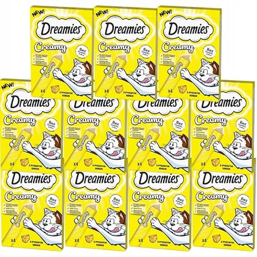 DREAMIES Creamy Käse Cremige Leckerlis für Katzen mit Käse Multipack 11 x 4 x 10g (44 Portionen à 10g) von DREAMIES