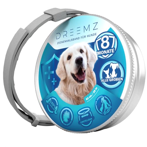 DREEMZ ® Zeckenhalsband für Hunde - Flohhalsband hundeFlohschutz Halsband für Hunde – Zeckenhalsband - 100% Natürlich - Schutzhalsband gegen Flöhe - 8 Monate Schutz - 63cm verstellbar (1 Einheiten) von DREEMZ