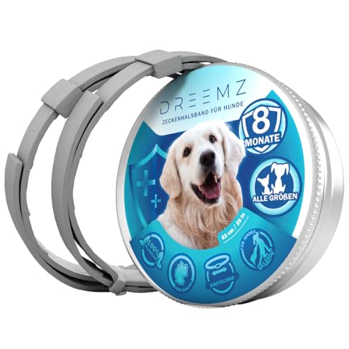DREEMZ ® Zeckenhalsband für Hunde - Flohhalsband hundeFlohschutz Halsband für Hunde – Zeckenhalsband - 100% Natürlich - Schutzhalsband gegen Flöhe - 8 Monate Schutz - 63cm verstellbar (2 Einheiten) von DREEMZ