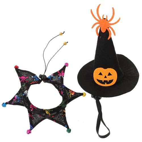DRESSOOS 1 Set Halloween Katzenmütze Und Schal Set, Haustierkostüm, Katzenhalsband, Cosplay Requisite, Entzückendes Haustierhalsband, Party, Haustier Hexenhut, Katzenkostüm Requisite, von DRESSOOS