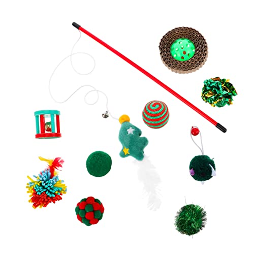 DRESSOOS Weihnachts-Katzenspielzeug-Sortiment Strumpf-Katzenspielzeug-Set interaktives Katzenstab-Spielzeug Glöckchen Knisterbälle für Katzen von DRESSOOS