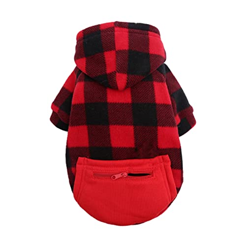 DRESSOOS 1stk Haustier Mantel Weihnachtshoodies Für Hunde Weihnachtsoutfits Für Hunde Hunde-Hoodie Santa Hundekostüm Weihnachts-Haustier-Hoodie Pyjama Erröten Rot Plaid Polyester von DRESSOOS