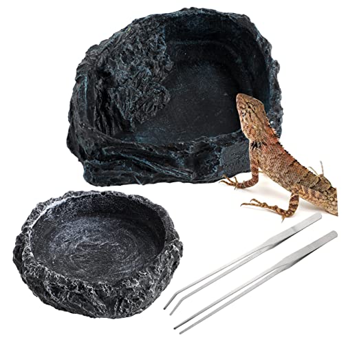 DRESSOOS Futterset für Schildkröten und Reptilien 2 große und Wassernäpfe mit Rutschfester Unterseite Futterzange aus Edelstahl für einfache Reinigung von DRESSOOS